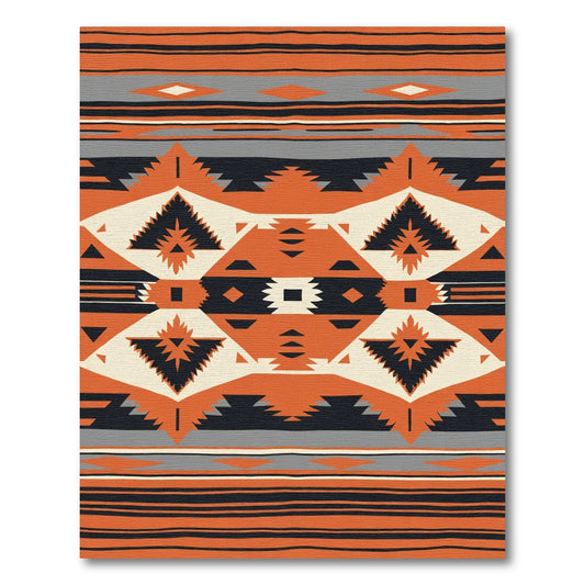 Geometric Orange Black Cream Navajo Rug