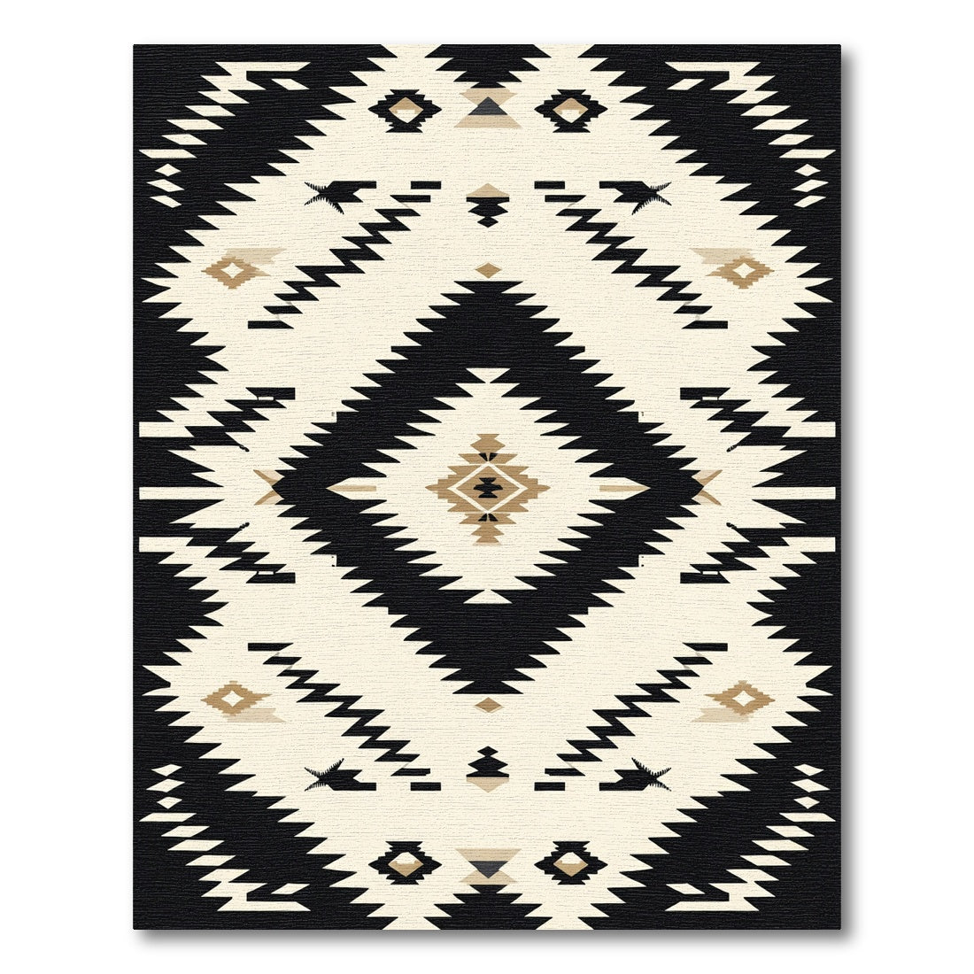 Bold Black Cream Diamond Tribal Rug