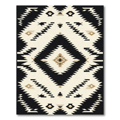 Bold Black Cream Diamond Tribal Rug