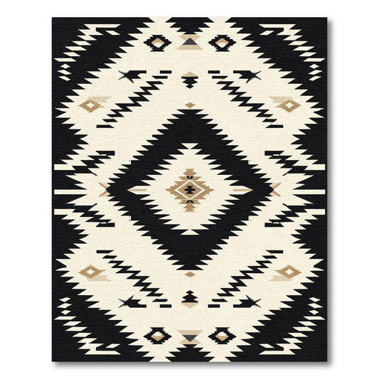 Bold Black Cream Diamond Tribal Rug