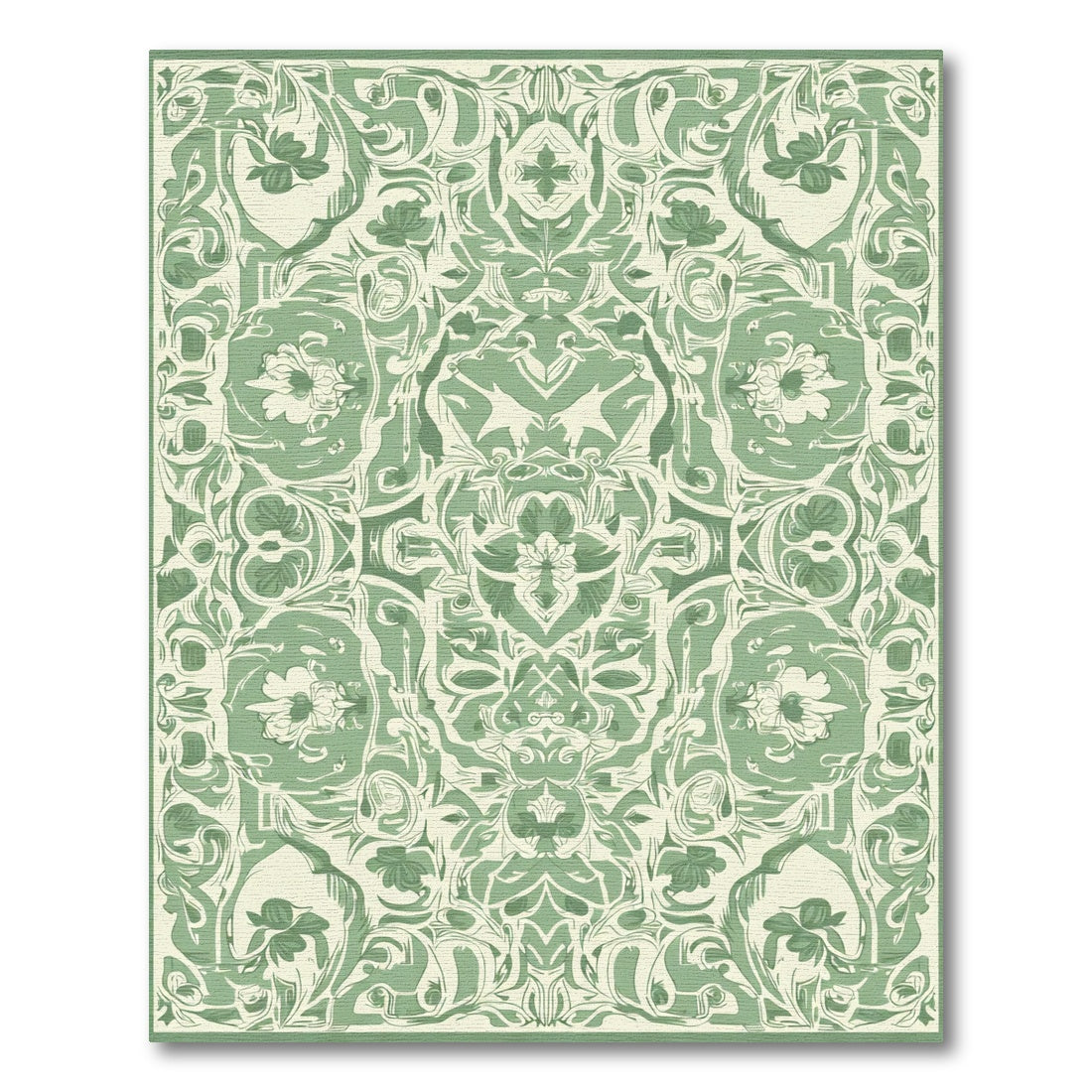 Sage Green Art Nouveau Floral Rug