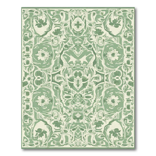 Sage Green Art Nouveau Floral Rug