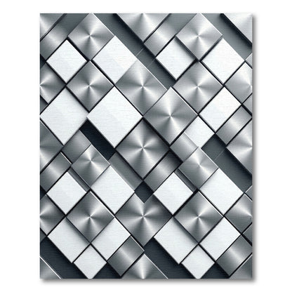Metallic White Square Embossed Texture Rug