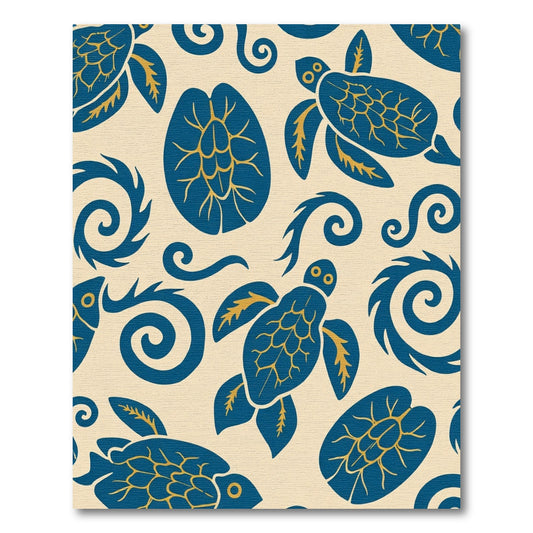 Blue Gold Sea Turtle Waves Rug