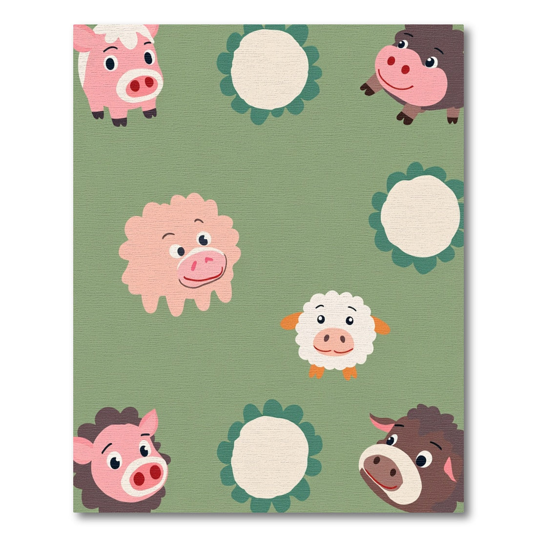 Whimsical Farm Animals Pink Blue Brown Rug