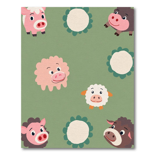 Whimsical Farm Animals Pink Blue Brown Rug