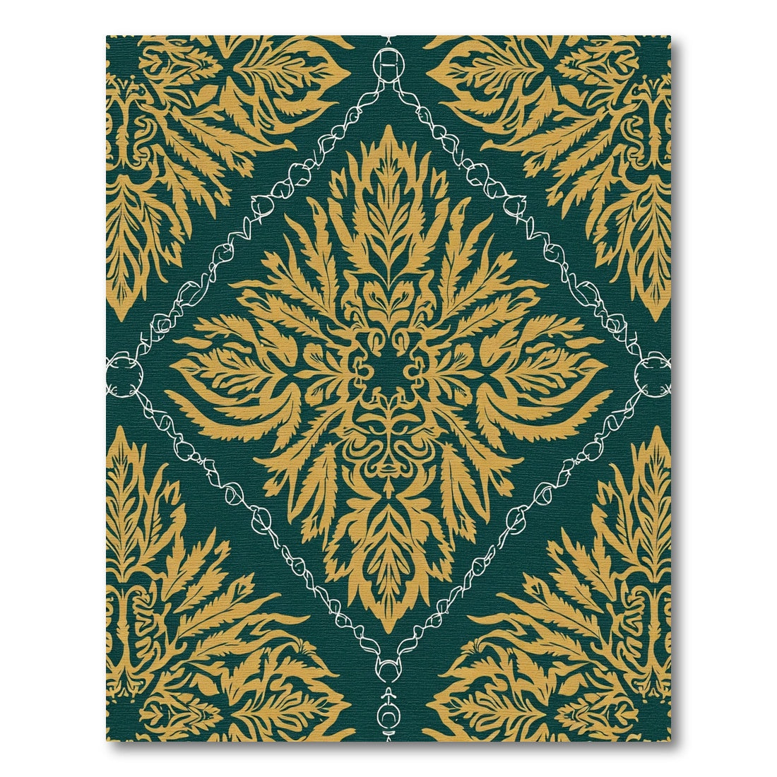 Emerald Gold Damask Medallion Rug