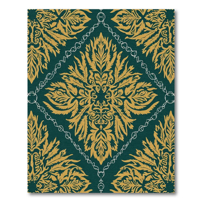 Emerald Gold Damask Medallion Rug