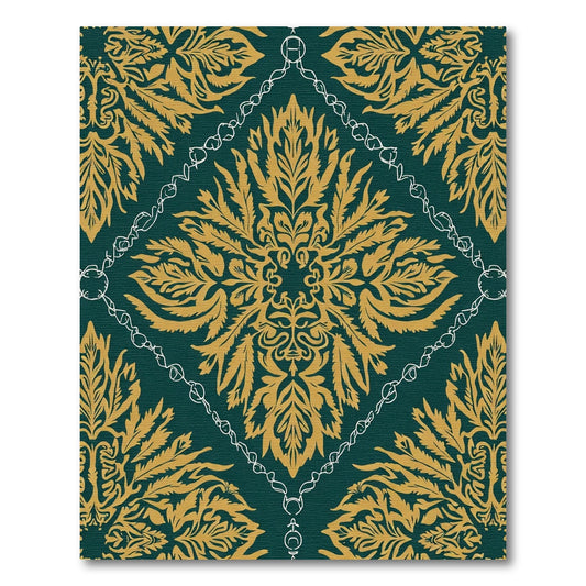 Emerald Gold Damask Medallion Rug