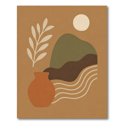 Abstract Earth Tone Area Rug with Terracotta Vase