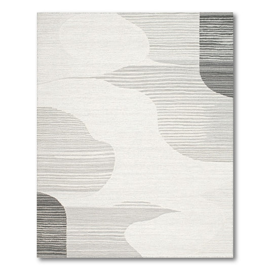 Abstract Black White Wavy Area Rug