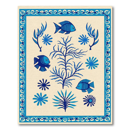 Blue Fish Coral Border Rug