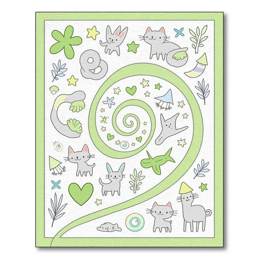 Whimsical Gray Cat and Bunny Swirl Rug