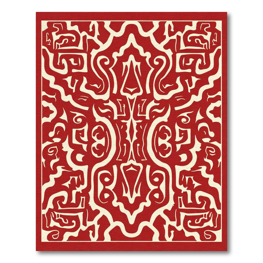 Crimson Ivory Abstract Labyrinth Rug
