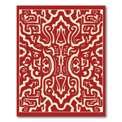 Crimson Ivory Abstract Labyrinth Rug