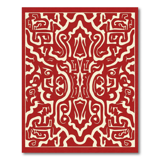 Crimson Ivory Abstract Labyrinth Rug