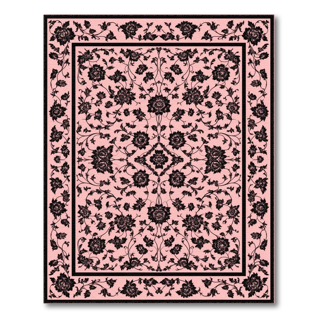 Pink Black Floral Vintage Area Rug