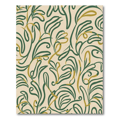 Green and Gold Swirling Botanical Leaves Rug