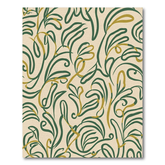 Green and Gold Swirling Botanical Leaves Rug