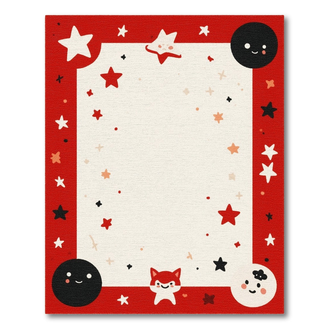 Red Cartoon Fox Stars Kids Area Rug