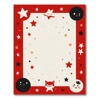 Red Cartoon Fox Stars Kids Area Rug
