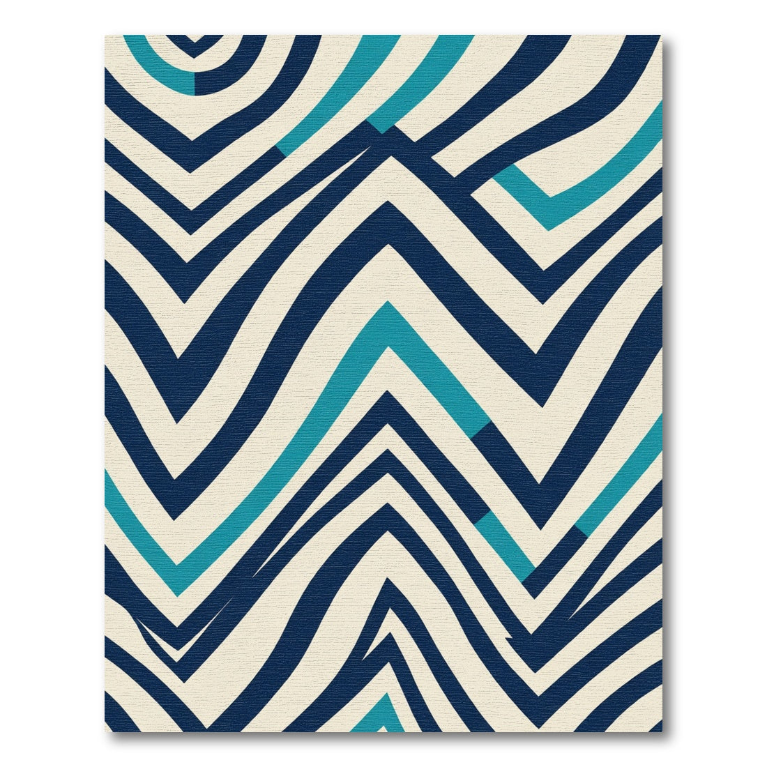 Navy Teal Cream Chevron Zigzag Rug