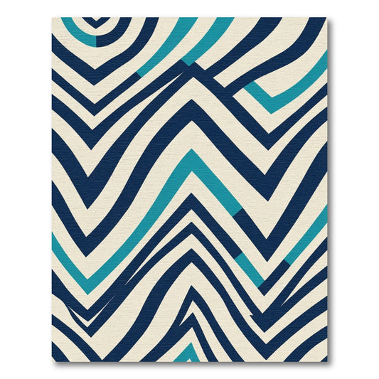 Navy Teal Cream Chevron Zigzag Rug
