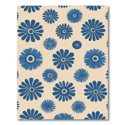 Bold Blue Daisy Bloom Cluster Rug