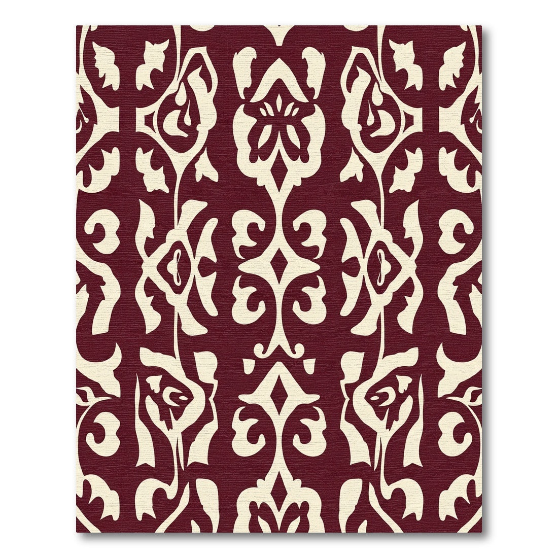 Deep Crimson Floral Damask Rug
