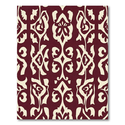 Deep Crimson Floral Damask Rug