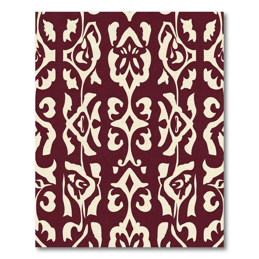 Deep Crimson Floral Damask Rug