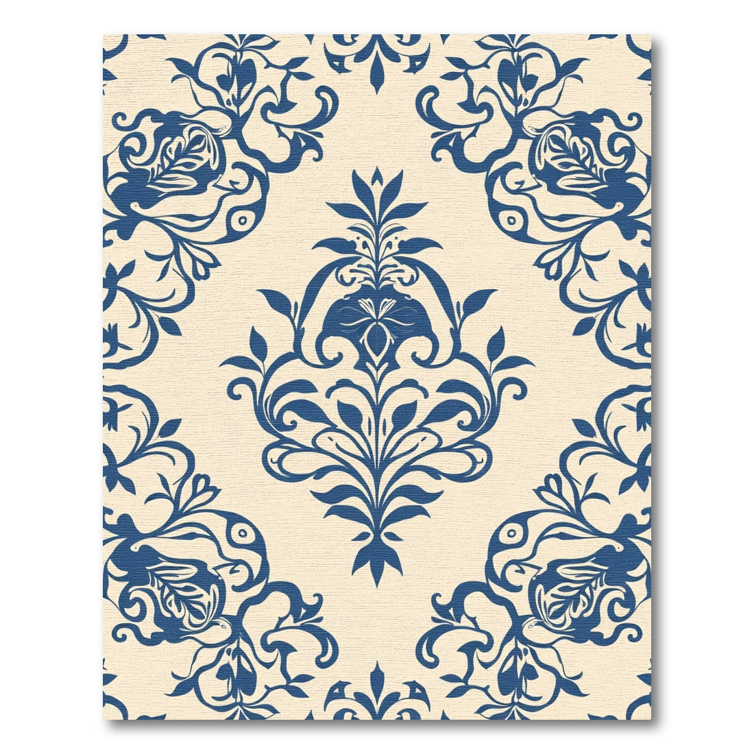 Elegant Blue Floral Damask Runner Rug