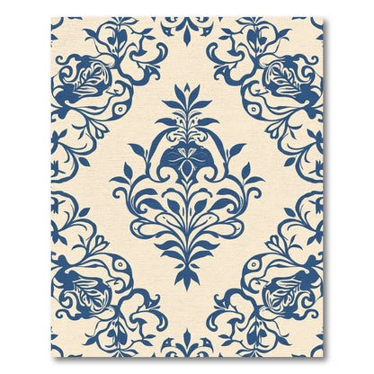 Elegant Blue Floral Damask Runner Rug