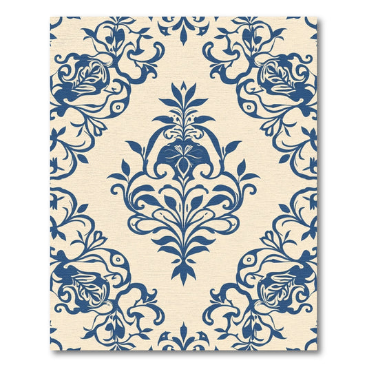 Elegant Blue Floral Damask Runner Rug