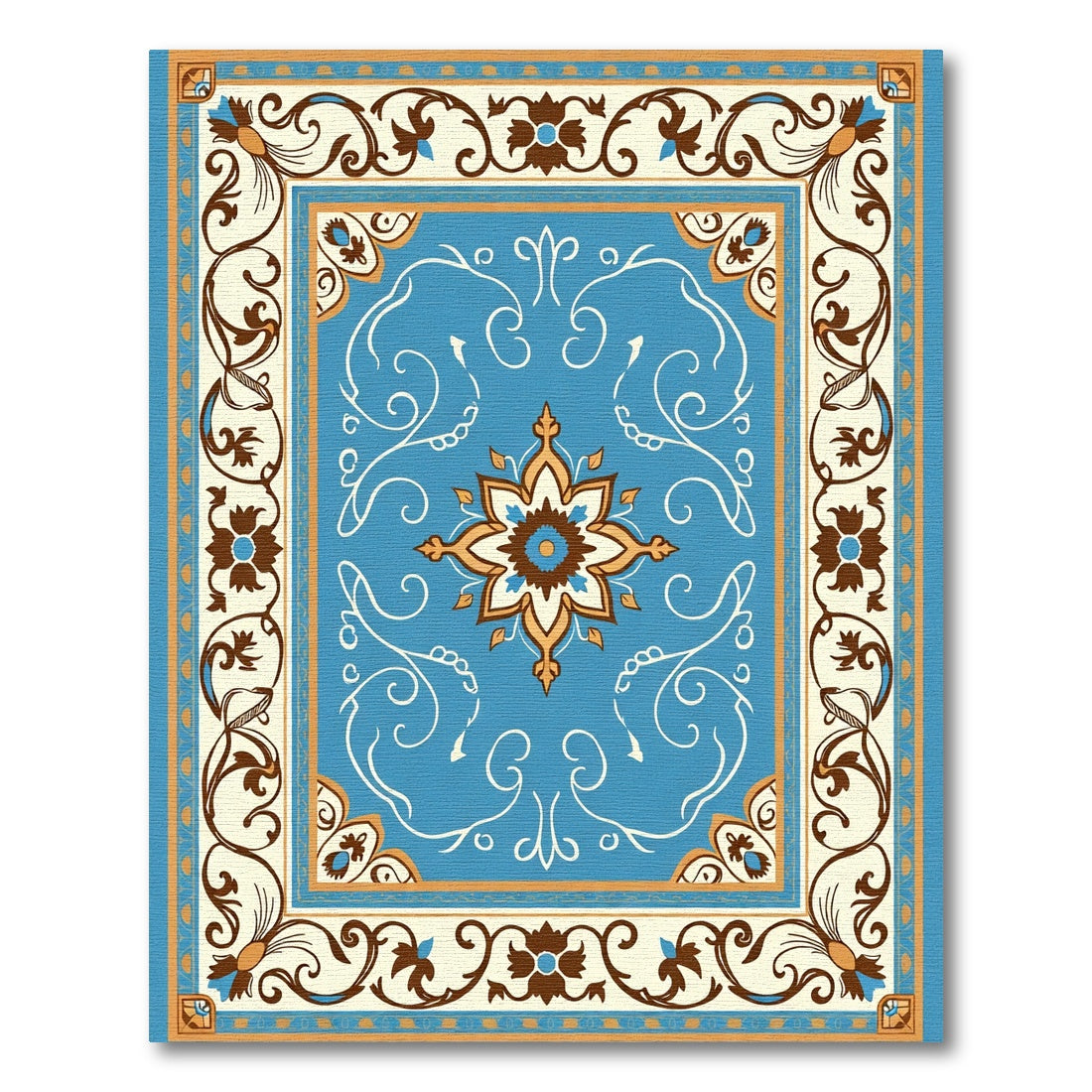 Azure Floral Medallion Scroll Border Rug