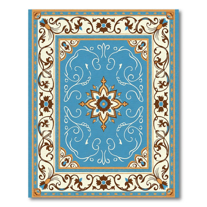 Azure Floral Medallion Scroll Border Rug
