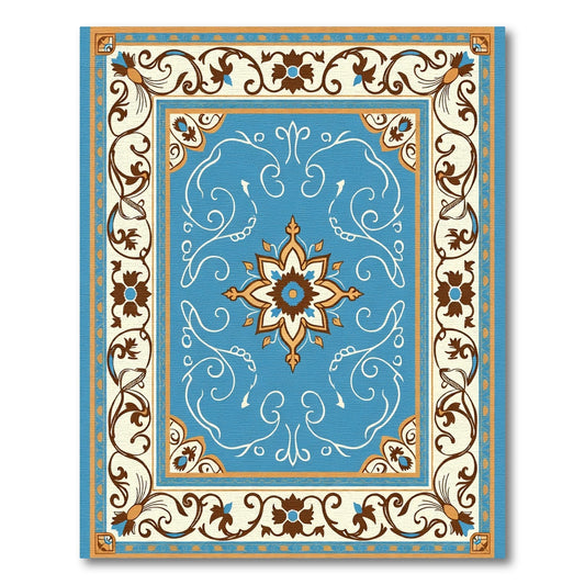 Azure Floral Medallion Scroll Border Rug