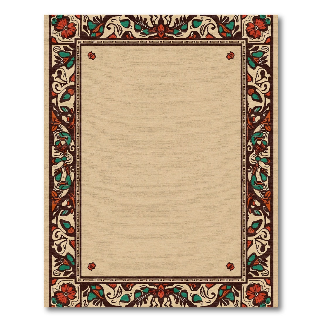Rich Red Floral Scroll Border Rug