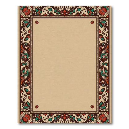 Rich Red Floral Scroll Border Rug