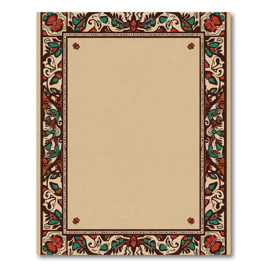 Rich Red Floral Scroll Border Rug