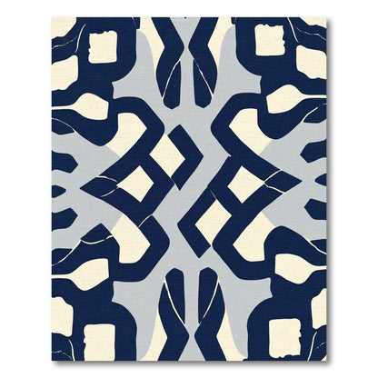 Navy Cream Abstract Interlocking Blocks Rug