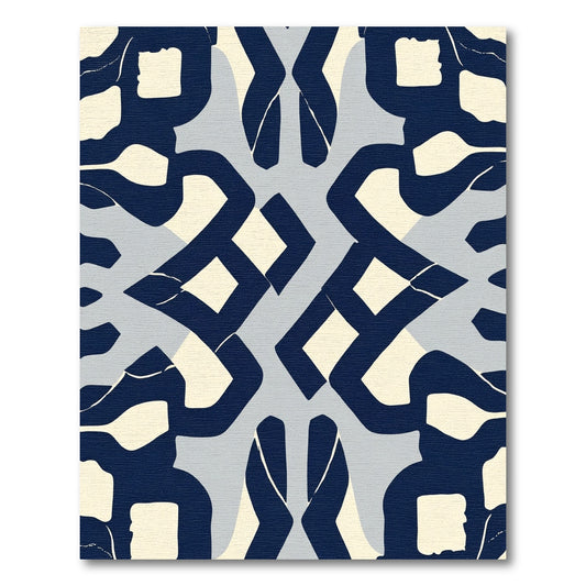 Navy Cream Abstract Interlocking Blocks Rug