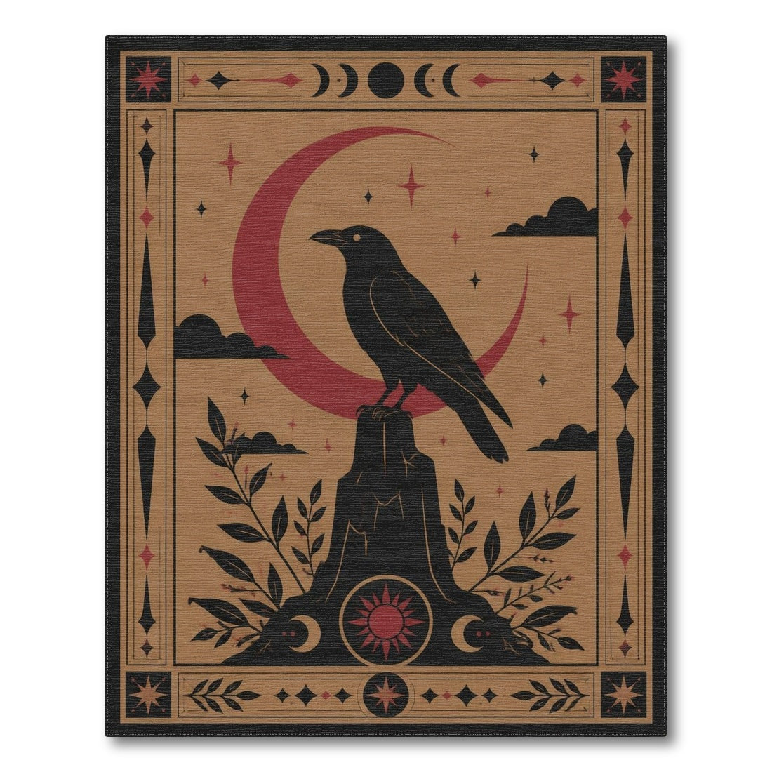 Brown and Tan Mystic Raven Crescent Moon Area Rug
