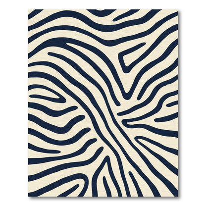 Cream Navy Abstract Zebra Stripe Rug