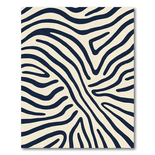 Cream Navy Abstract Zebra Stripe Rug