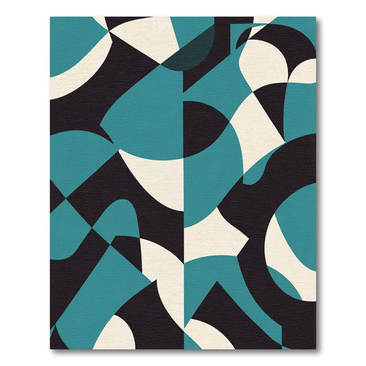 Teal Cream Black Abstract Art Rug