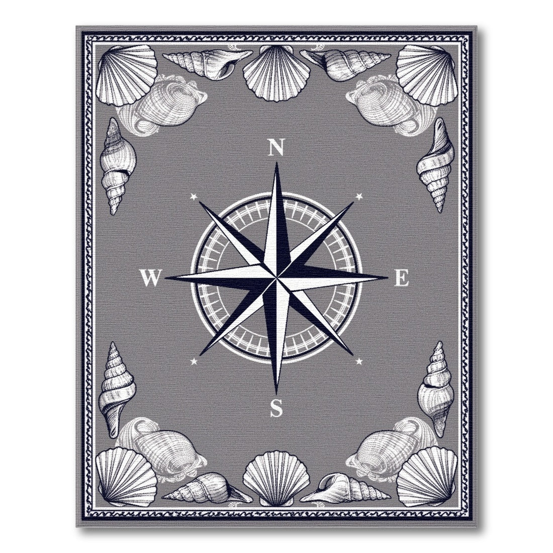 Grey Nautical Compass Shell Area Rug