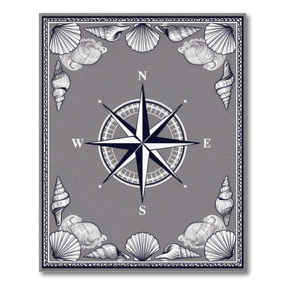 Grey Nautical Compass Shell Area Rug