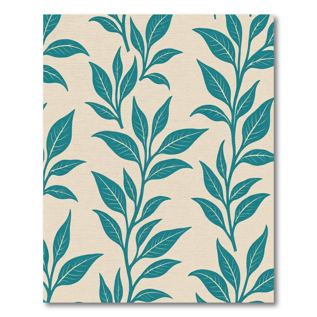 Teal Leaf Branches Beige Background Rug