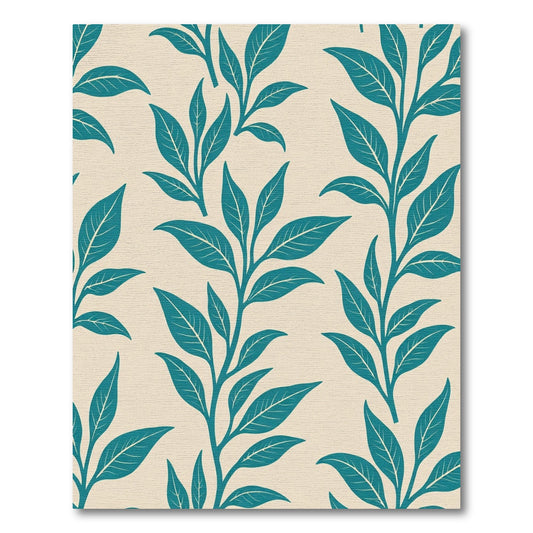 Teal Leaf Branches Beige Background Rug
